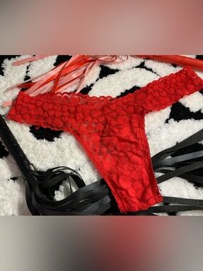 Victoria's Secret Red Lace Heart-Detail Thong